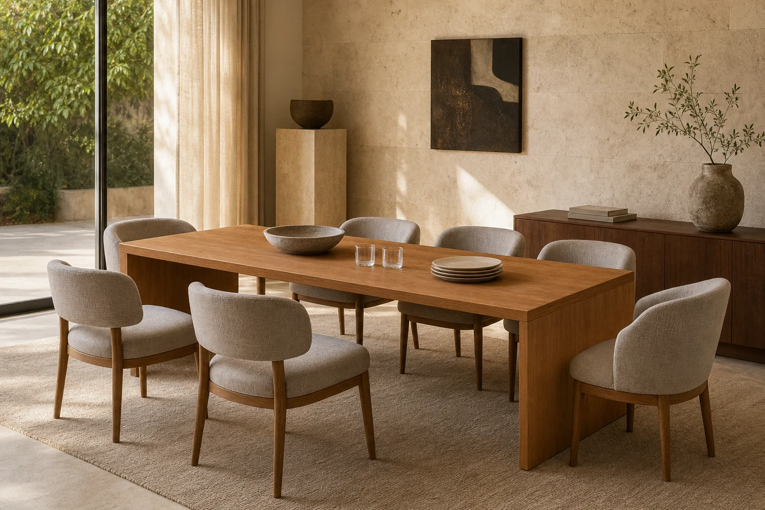 Waterfall Dining Table shown in residential dining room