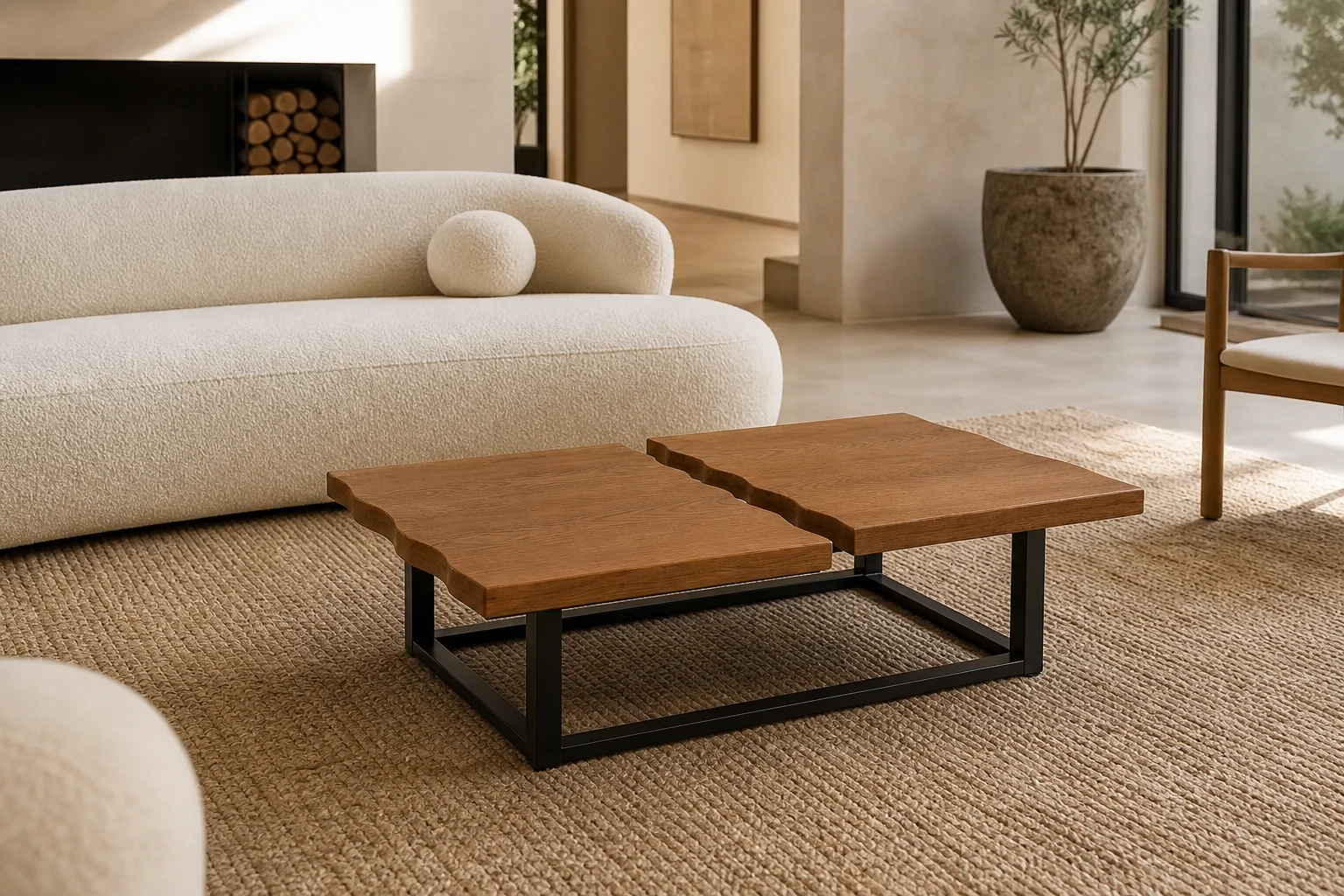 Rift Coffee Table shown in organic modern living room